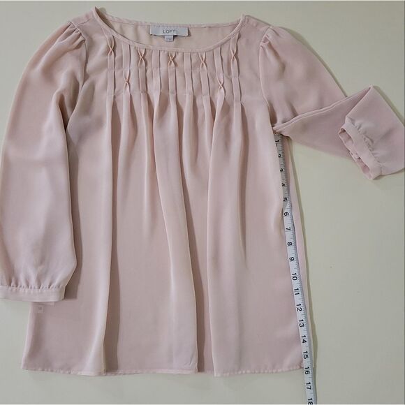 Loft Women's Blush Pink Sheer Pleated Yoke Blouse - Picture 5 of 10
